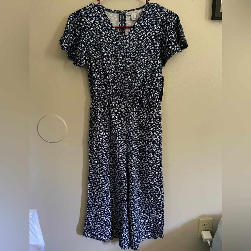Large Blue and White floral print romper